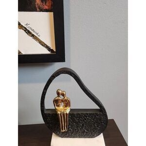 Decorative Abstract Embrace Sculpture in Gold and Black And Marble